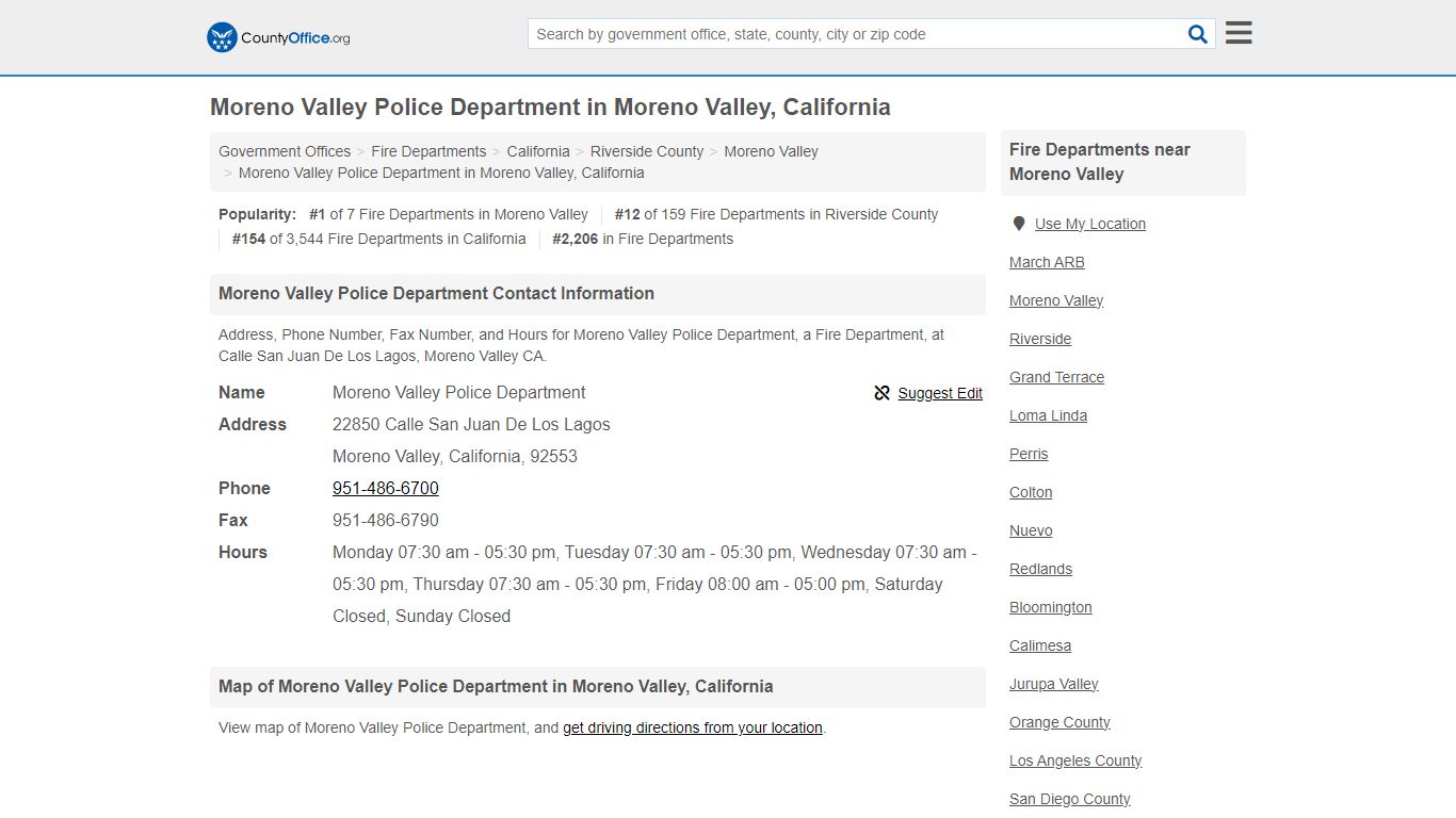 Moreno Valley Police Department - Moreno Valley, CA (Address, Phone ...